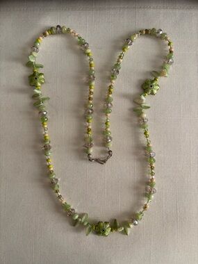 Green Floral Beaded 28” Necklace